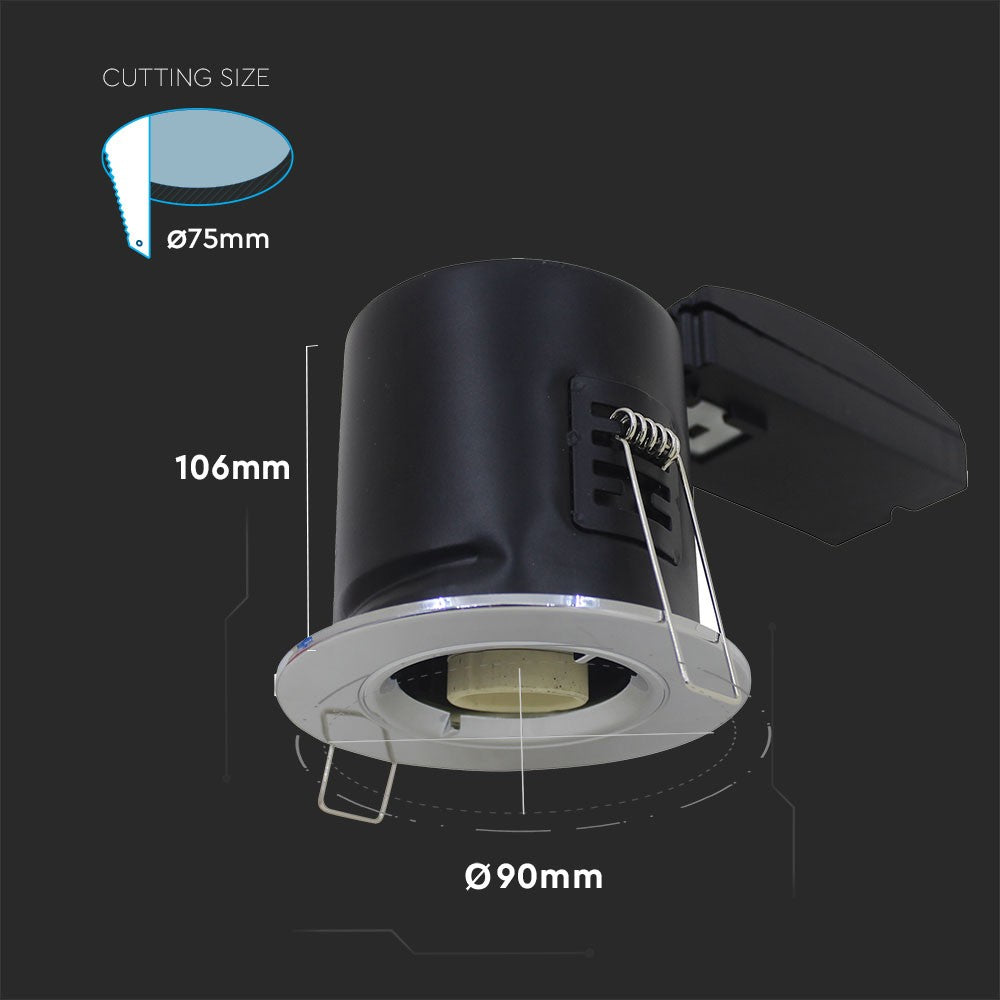 Oprawa wpuszczana downlight GU10 / Ognioodporność min: 30-60-90 / Źródło zamykane pierścieniem / Chrom
