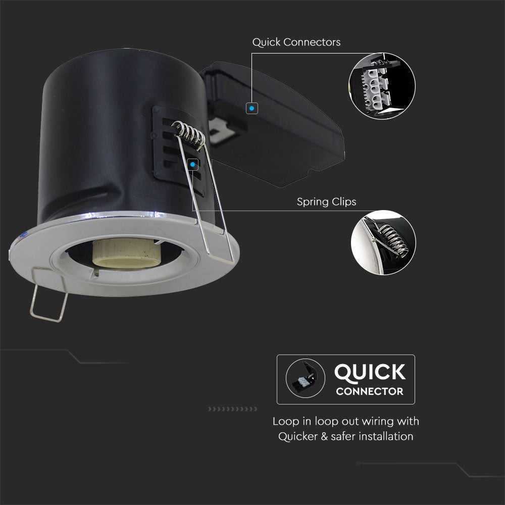 Oprawa wpuszczana downlight GU10 / Ognioodporność min: 30-60-90 / Źródło zamykane pierścieniem / Chrom