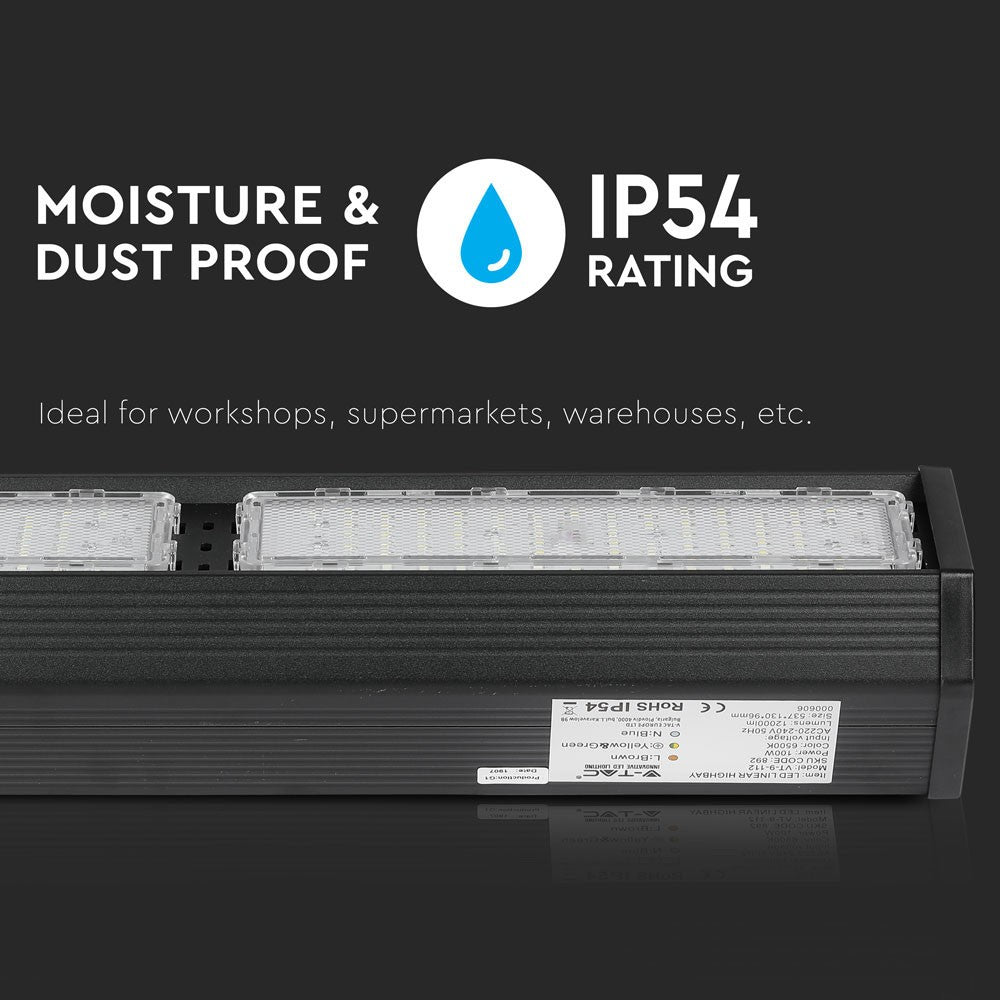 100W Liniowa Oprawa Highbay LED / Chip SAMSUNG / Barwa:6500K / Obudowa: Czarna / Wydajność: 120lm/w / Kąt 100'