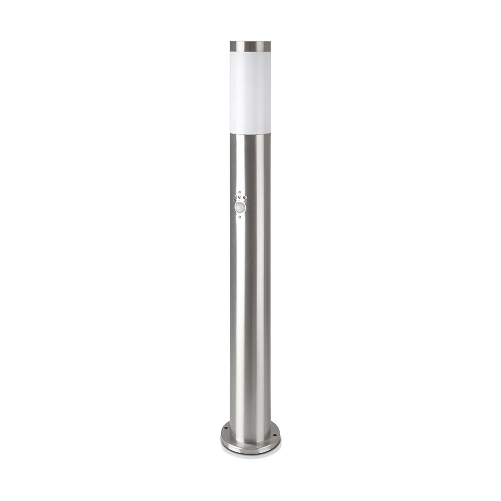 Słupek ogrodowy z PIR / Obudowa: Stal nierdzewna / Wysokość: 80cm / Gniazdo: E27 / IP44 / Kolor: Satynowy nikiel