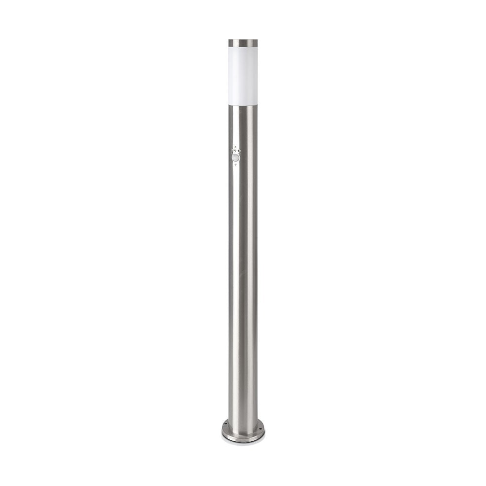 Słupek ogrodowy z PIR / Obudowa: Stal nierdzewna / Wysokość: 110cm / Gniazdo: E27 / IP44 / Kolor: Satynowy nikiel