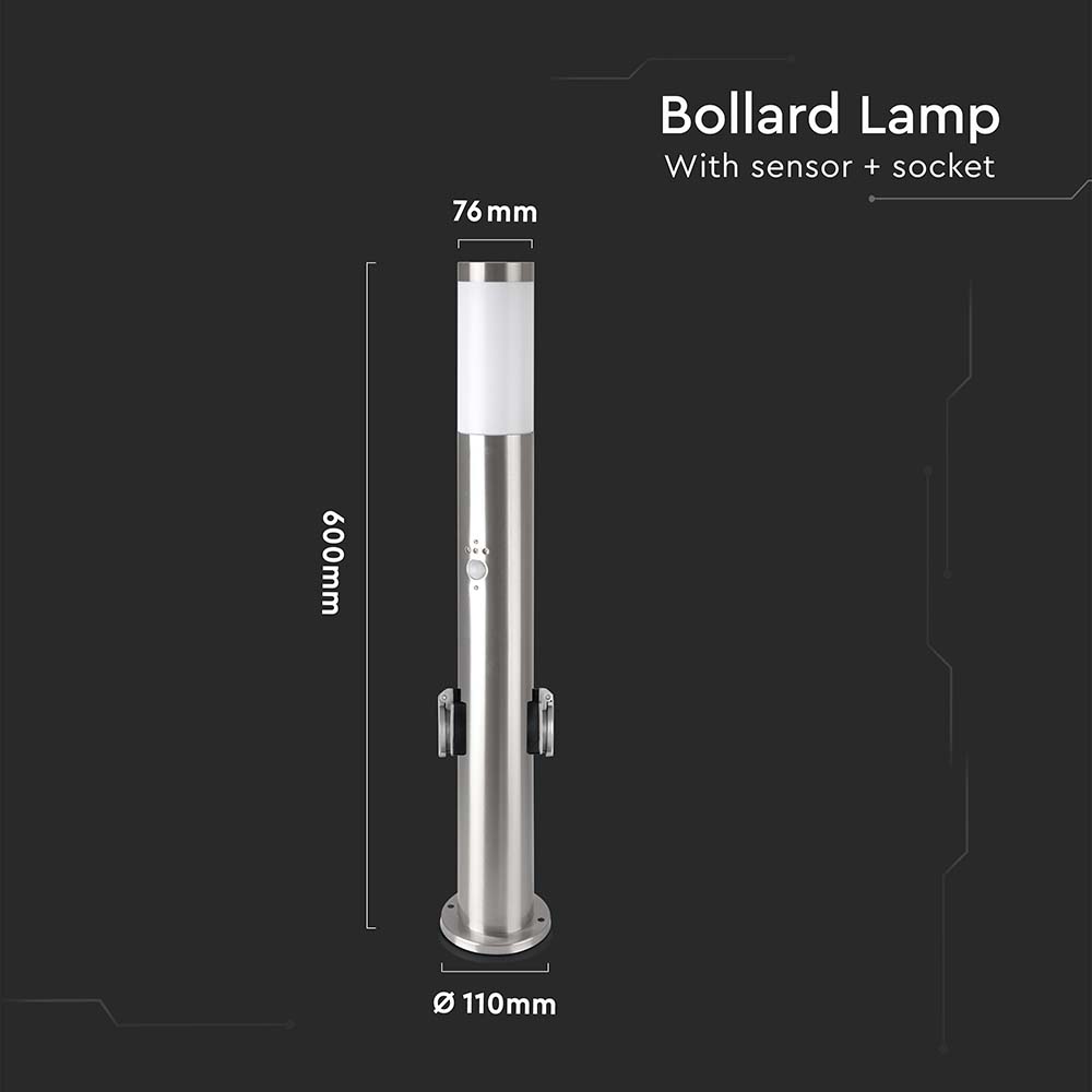 Lampa BOLLARD / Obudowa: Stal nierdzewna z PIR i gniazdem / Wysokość: 60cm / Gniazdo: E27 / IP44 / Kolor: Satynowy nikiel