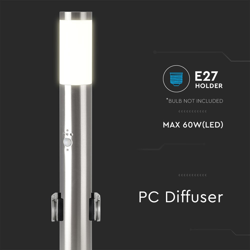 Lampa BOLLARD / Obudowa: Stal nierdzewna z PIR i gniazdem / Wysokość: 60cm / Gniazdo: E27 / IP44 / Kolor: Satynowy nikiel