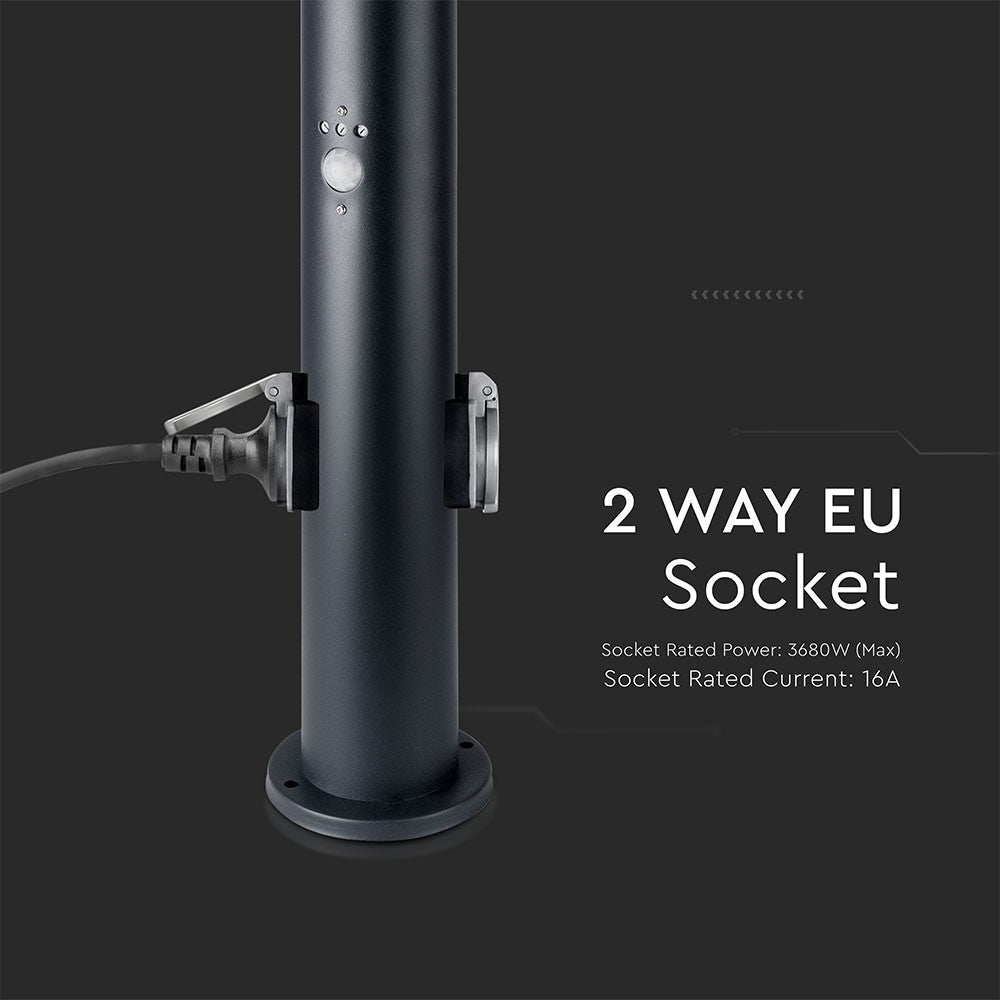 Słupek ogrodowy z PIR / Obudowa: Stal nierdzewna / Wysokość: 60cm / Gniazdo: E27 / IP44 / Kolor: Czarny