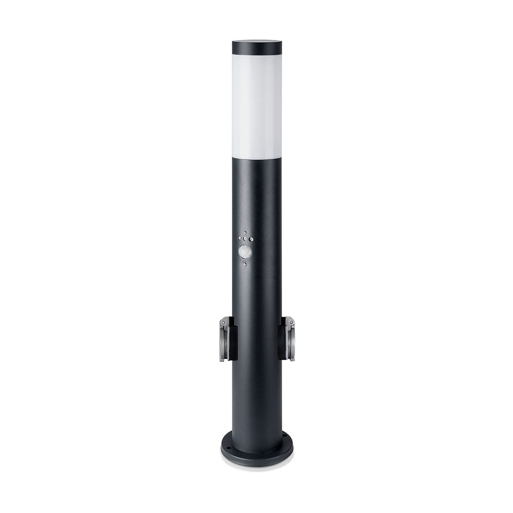 Słupek ogrodowy z PIR / Obudowa: Stal nierdzewna / Wysokość: 60cm / Gniazdo: E27 / IP44 / Kolor: Czarny