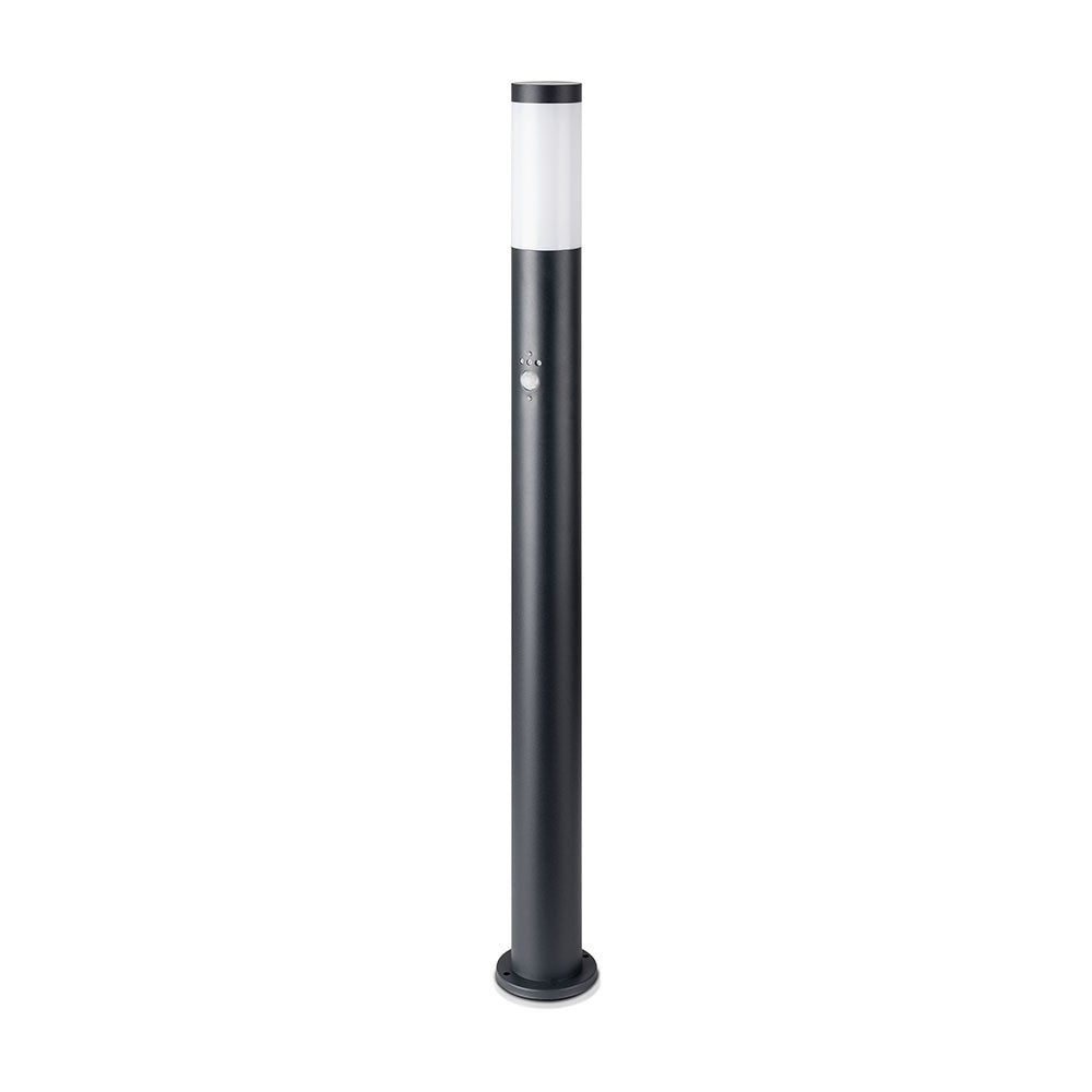Słupek ogrodowy z PIR / Obudowa: Stal nierdzewna / Wysokość: 110cm / Gniazdo: E27 / IP44 / Kolor: Czarny