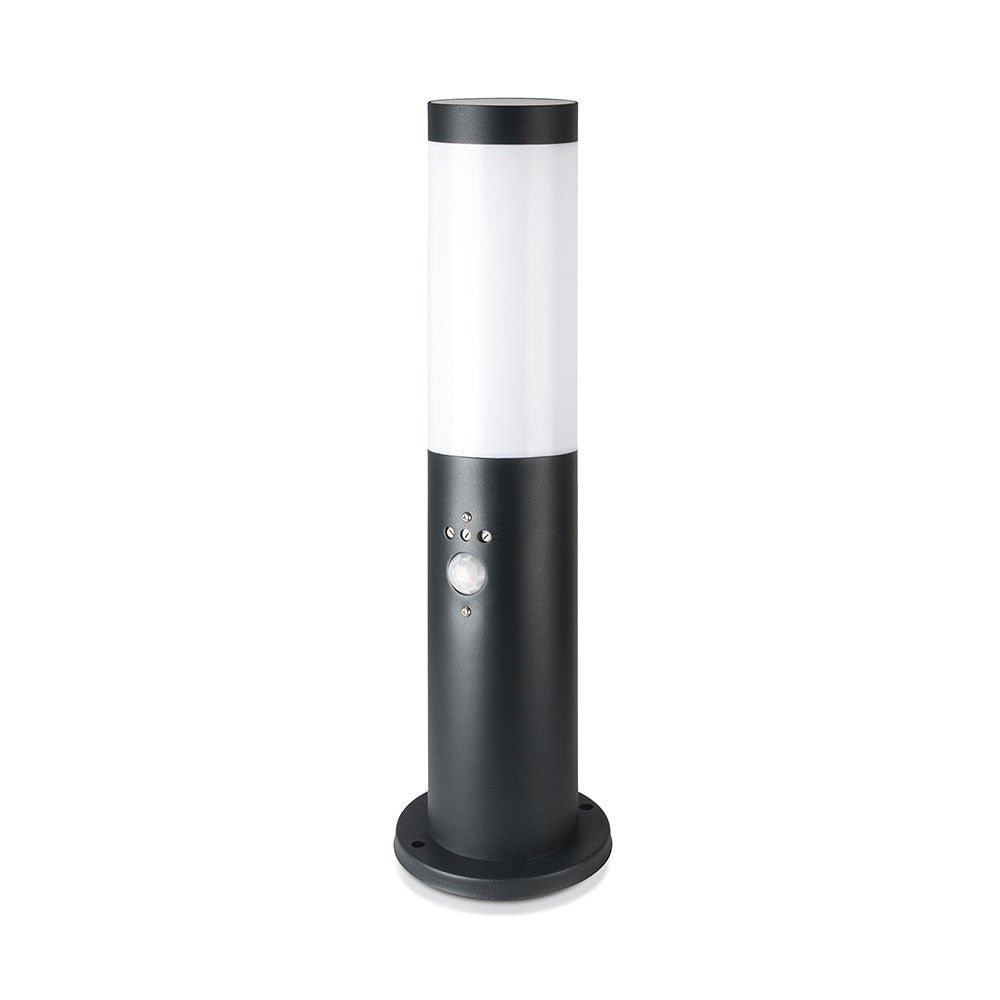Słupek ogrodowy z PIR / Obudowa: Stal nierdzewna / Wysokość: 45cm / Gniazdo: E27 / IP44 / Kolor: Czarny