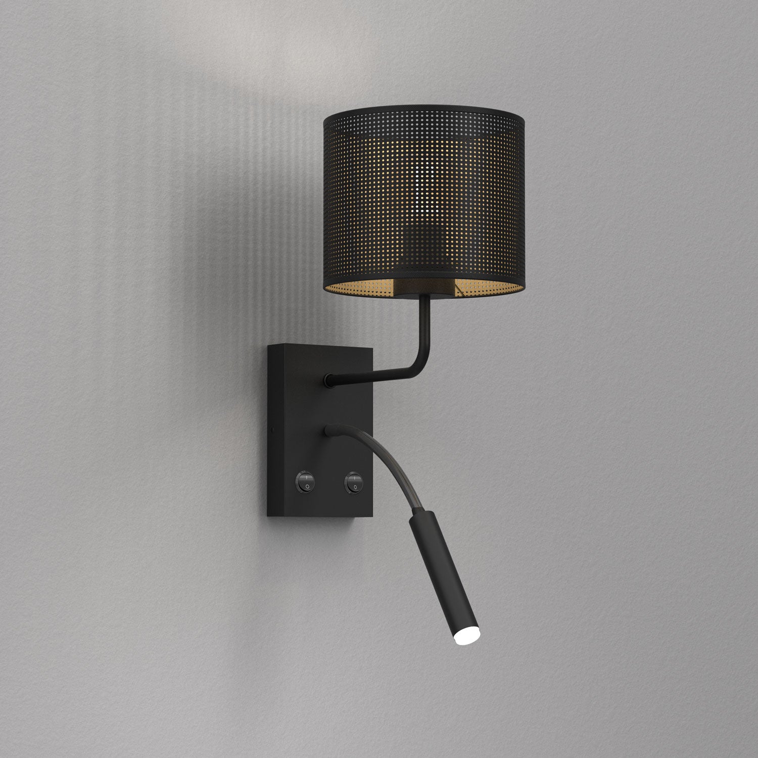 kinkiet Loft shade G9+E27 black, cylinder shade dia 180, h 150 black/gold 1xG9+1xE27