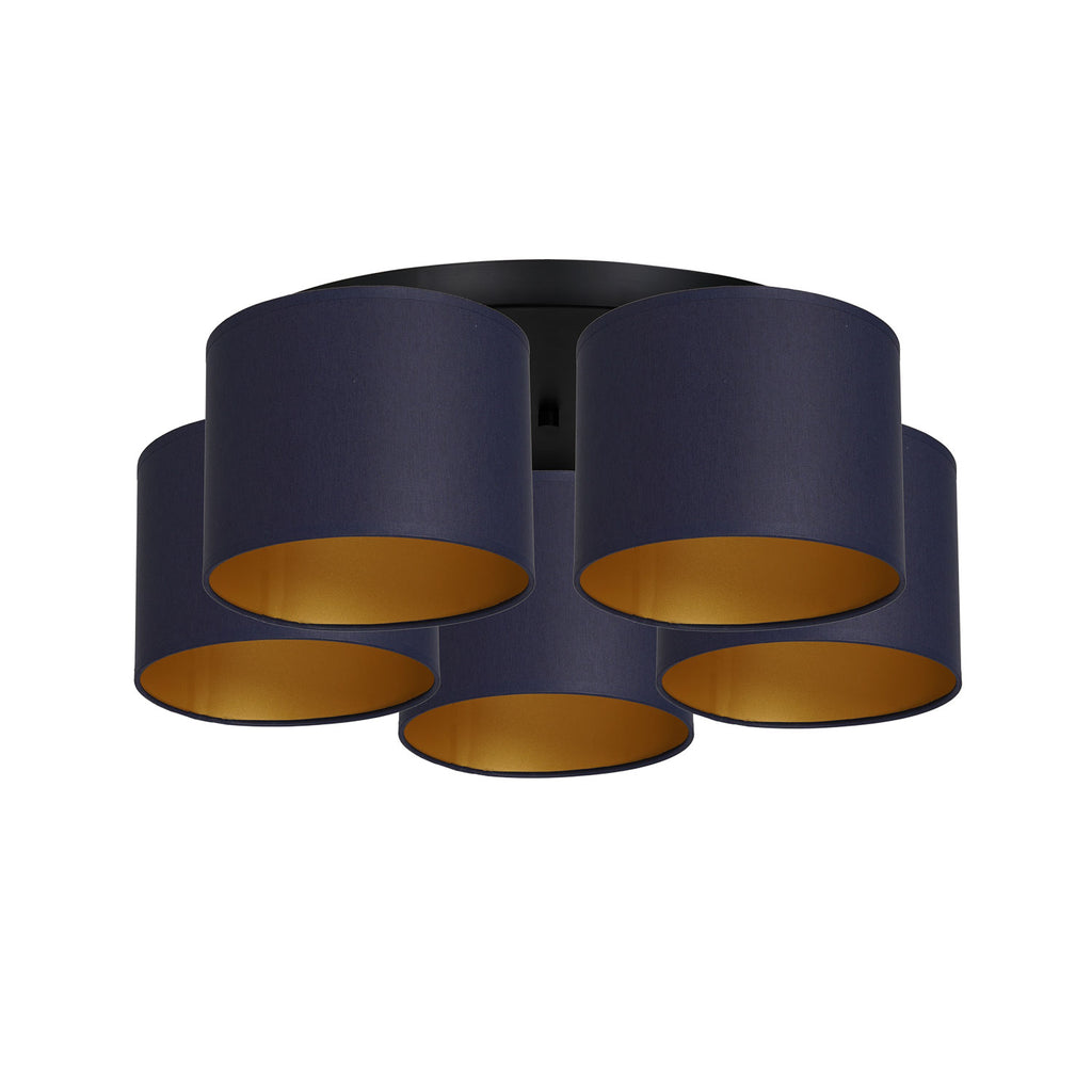 plafon Arden black, cylinder shade navy blue/gold 5xE27