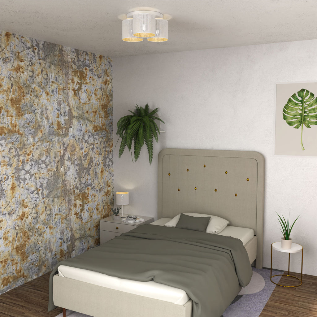 plafon Loft shade white, cylinder shade dia 180, h=150, white/gold 3xE27