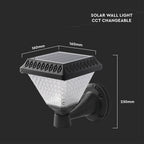 0.8W Solarna kinkiet ogrodowy / Wysokość: 230 mm / Obudowa: Czarna / Barwa:3w1 / IP44 /