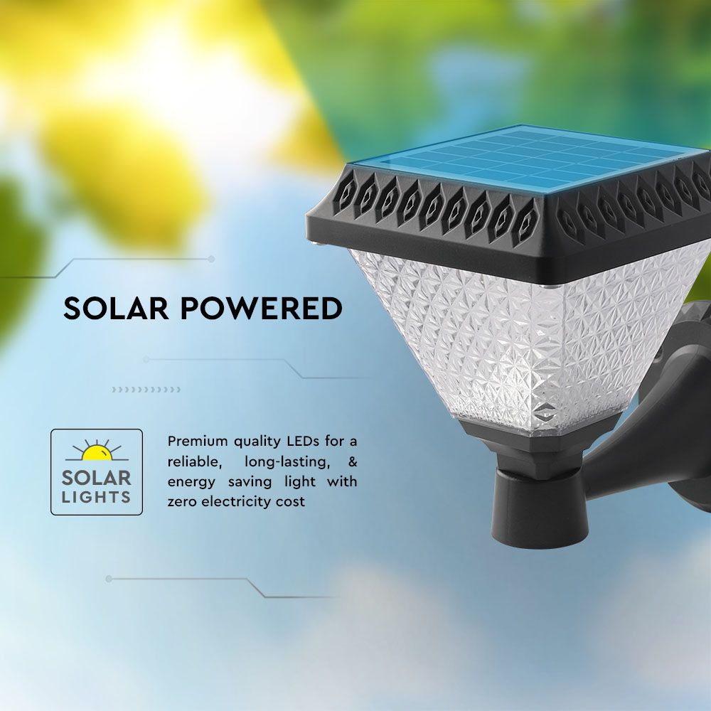 0.8W Solarna kinkiet ogrodowy / Wysokość: 230 mm / Obudowa: Czarna / Barwa:3w1 / IP44 /