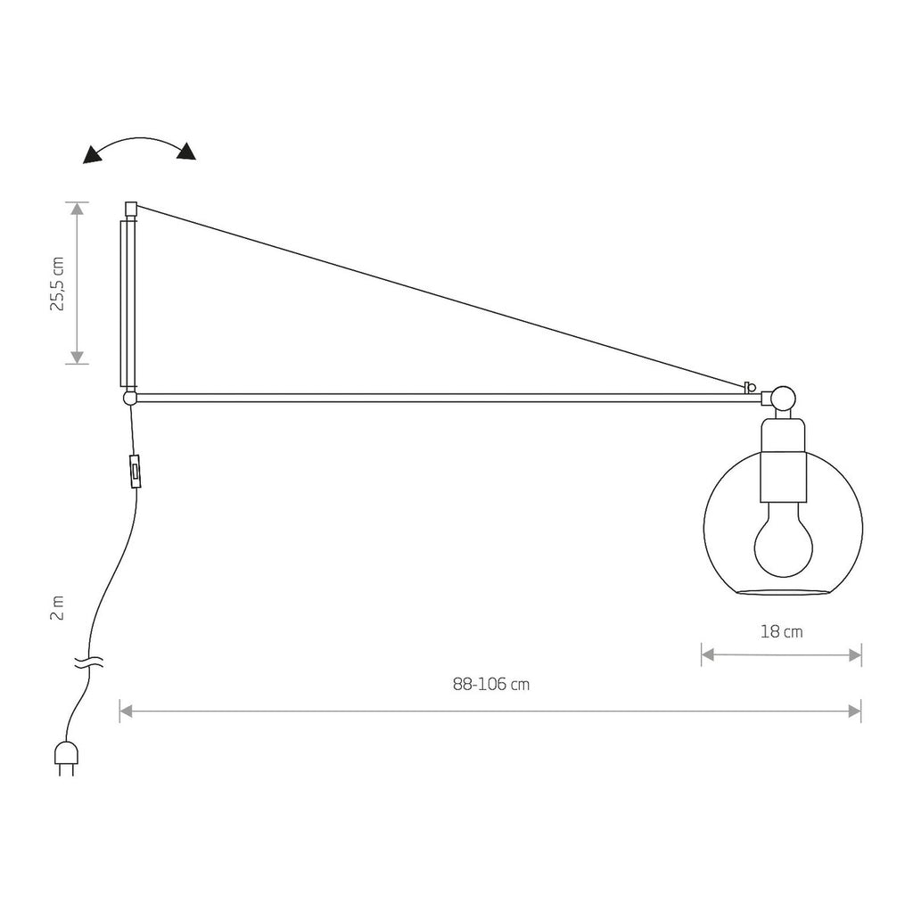 Nowodvorski Kinkiet regulowany z włącznikiem CRANE 25W only LED 50/60Hz - Szkło - Dymiony 9374