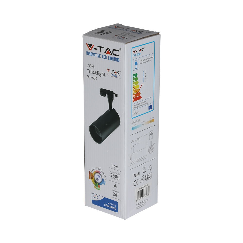 30W Lampa LED na szynoprzewód / Chip SAMSUNG / Barwa:4000K / 5 Lat gwarancji / Obudowa: Czarna
