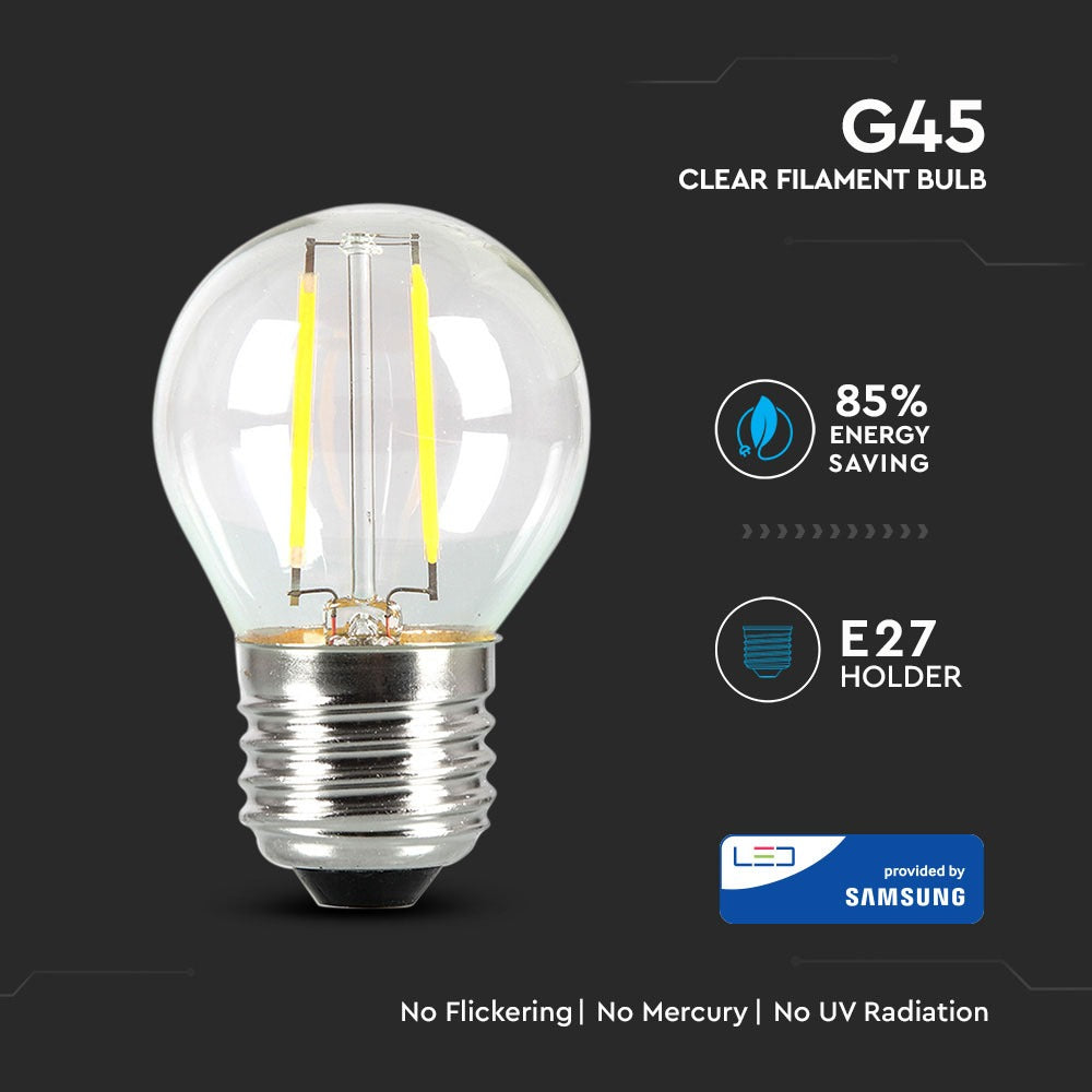4W G45 Żarówka LED Filament / Klosz Transparentny / Chip SAMSUNG / Barwa:4000K / Trzonek:E27