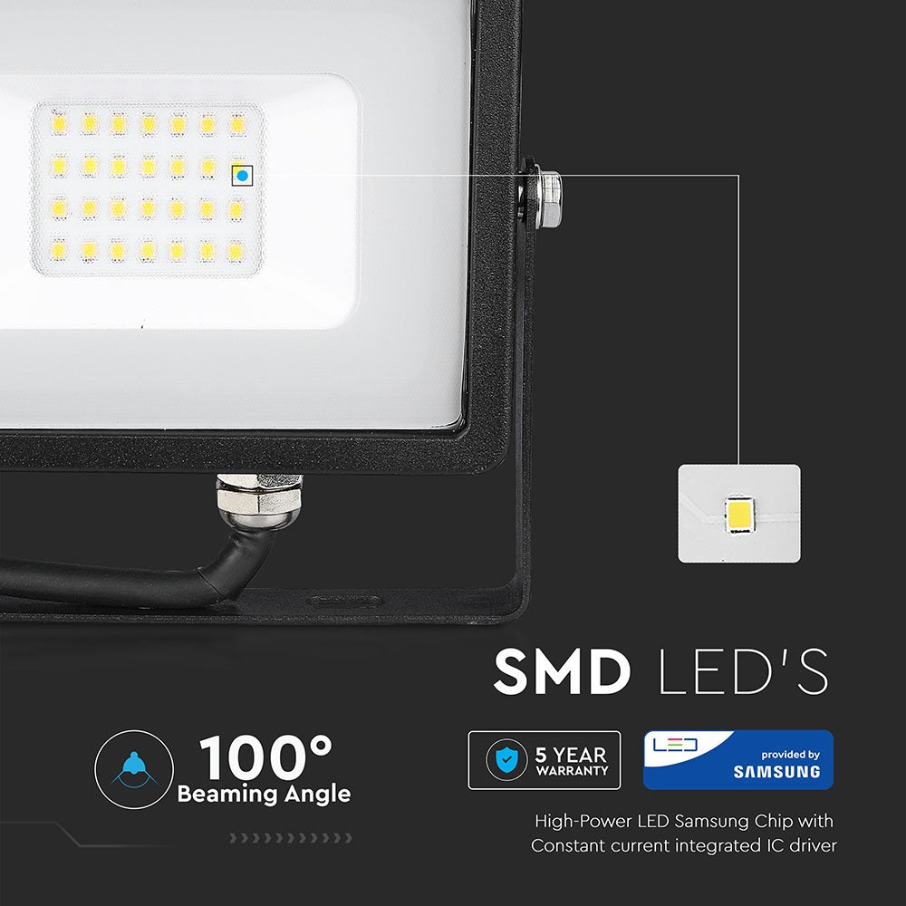 20W Naświetlacz LED SMD / Chip SAMSUNG / Przewód: 3m / Barwa:6400K / Obudowa: Czarna
