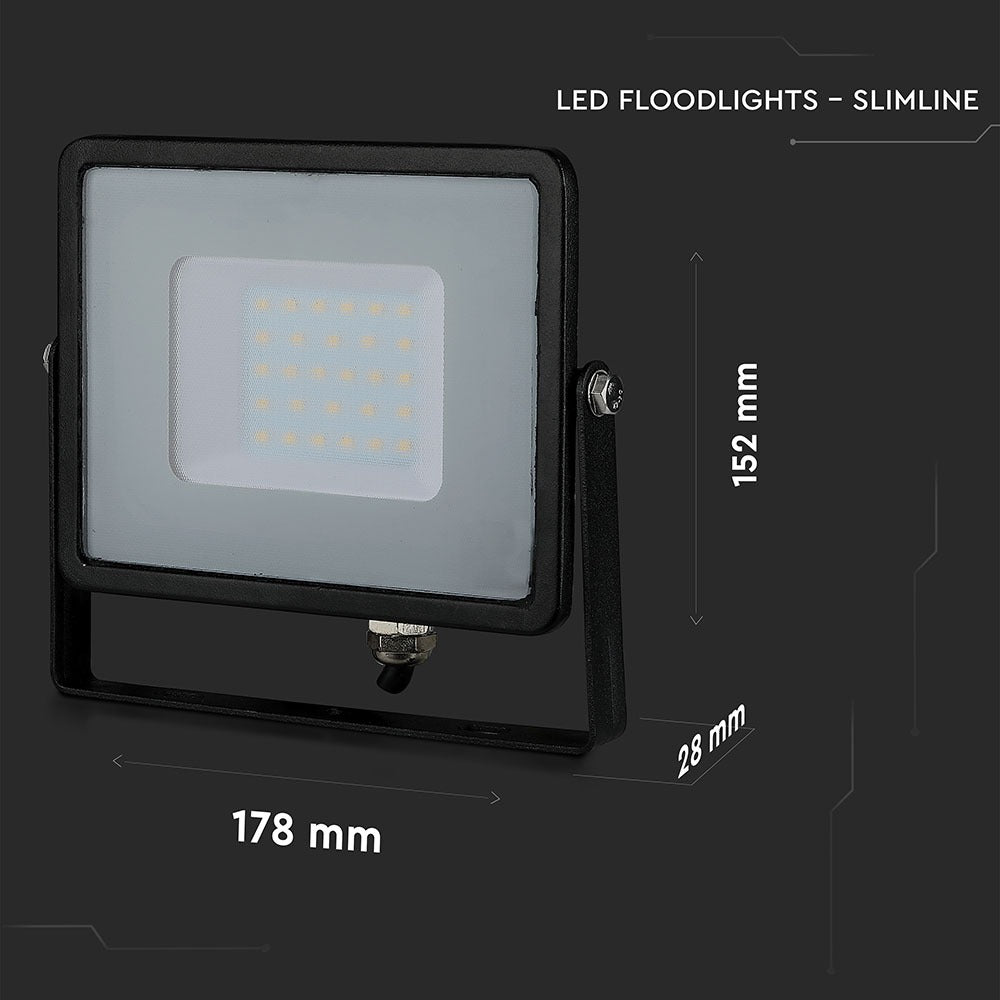30W Naświetlacz LED SMD / Chip SAMSUNG / Przewód: 3m / Barwa:6400K / Obudowa: Czarna