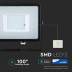 30W Naświetlacz LED SMD / Chip SAMSUNG / Przewód: 3m / Barwa:6400K / Obudowa: Czarna