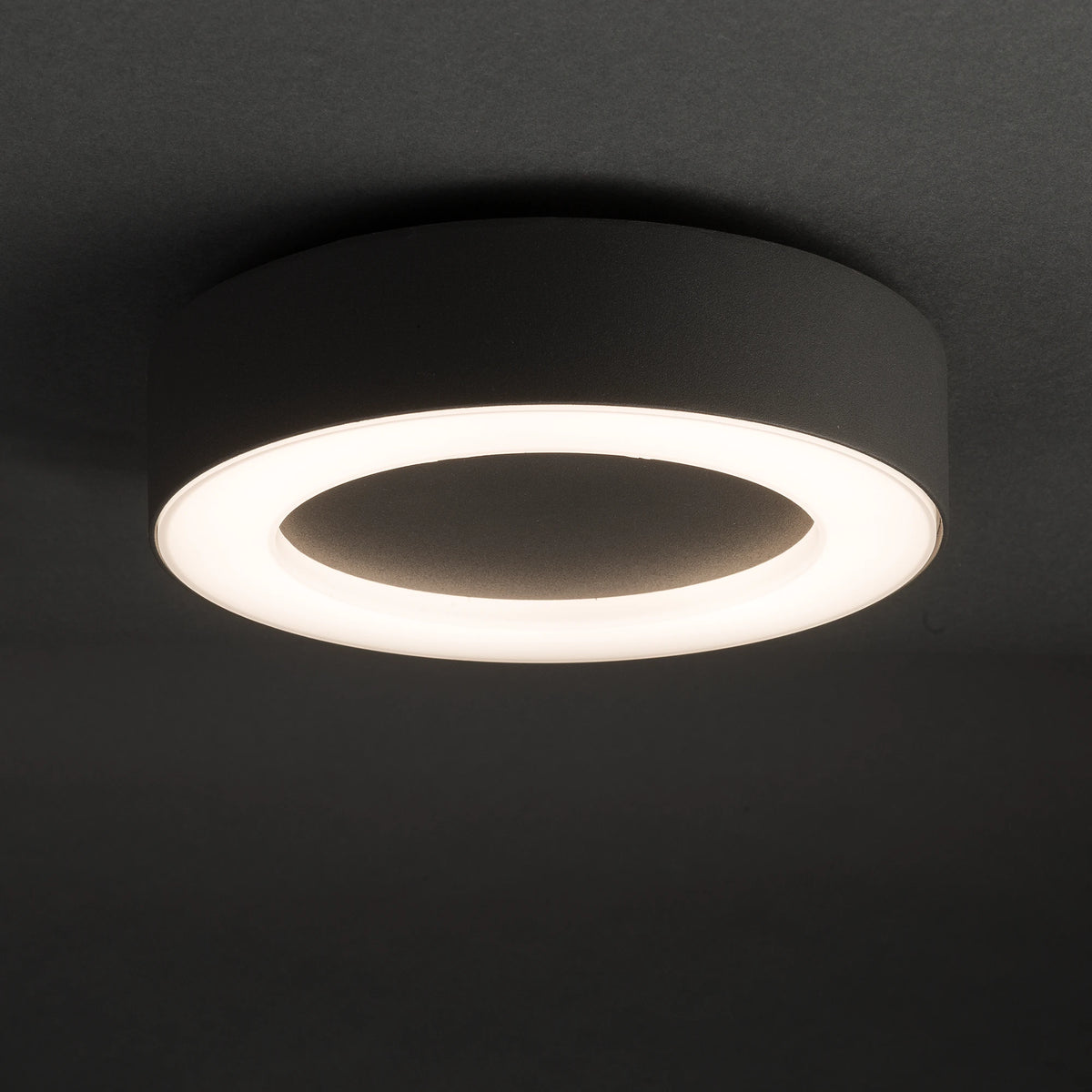 Nowodvorski Plafon MERIDA LED 12W 50/60Hz IP54 - Aluminium lakierowane - Grafitowy 9514 - lampa włączona