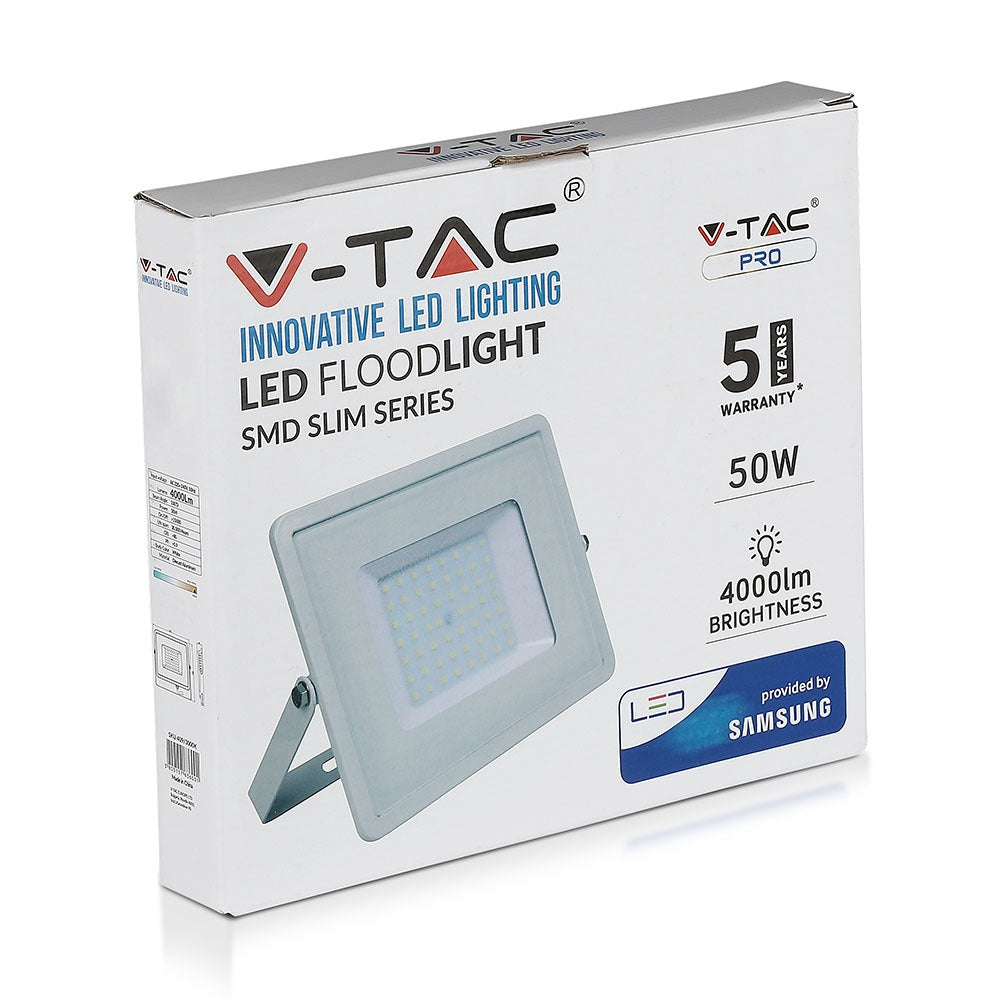 50W Naświetlacz LED SMD / Chip SAMSUNG / Przewód: 3m / Barwa:6400K / Obudowa: Biała