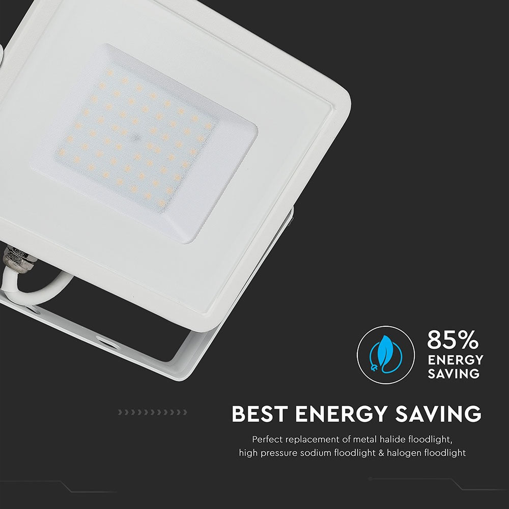 50W Naświetlacz LED SMD / Chip SAMSUNG / Przewód: 3m / Barwa:6400K / Obudowa: Biała