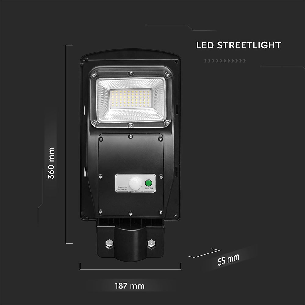 6W Lampa uliczna solarna z czujnikiem ruchu / Barwa:6000K / Obudowa: Czarna