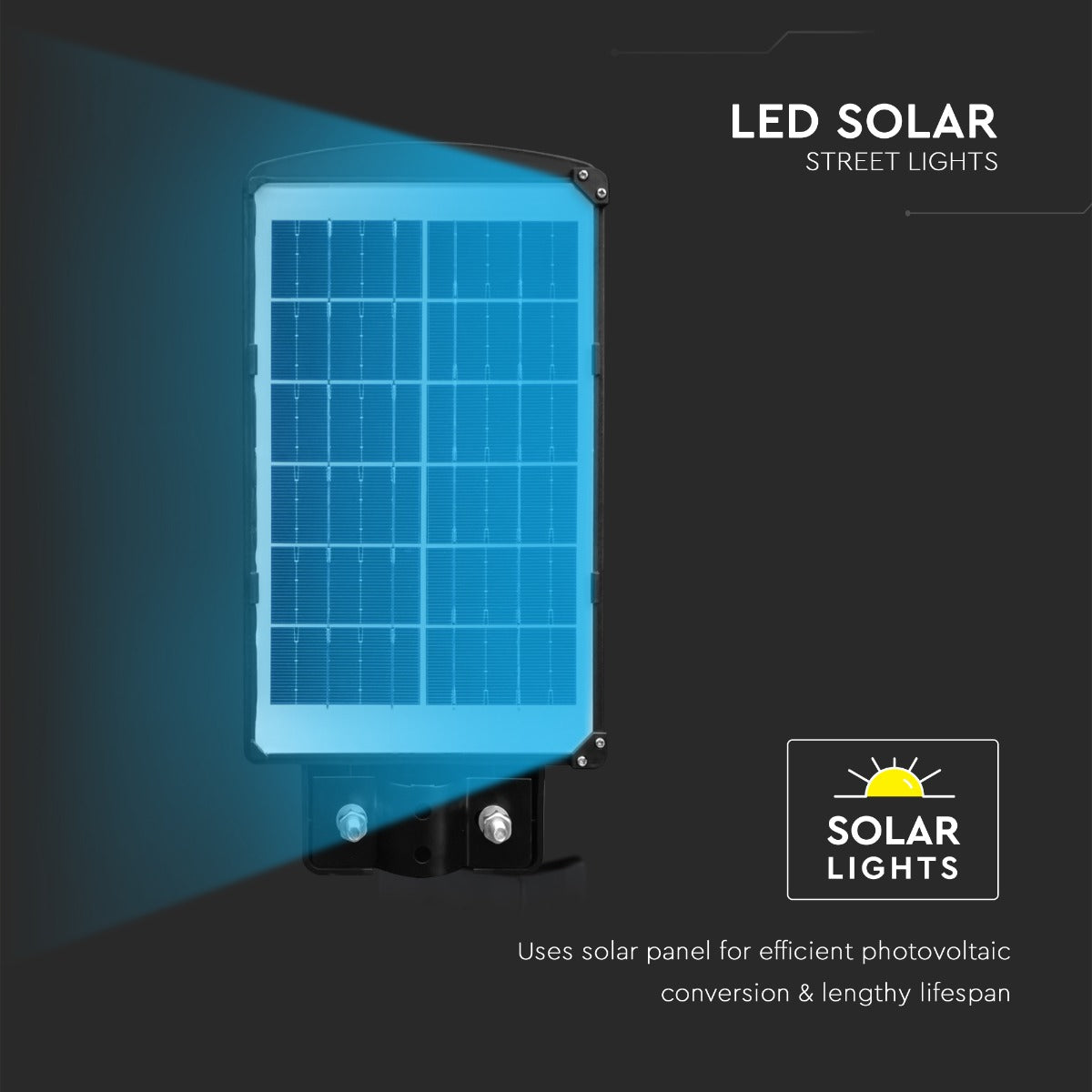 6W Lampa uliczna solarna z czujnikiem ruchu / Barwa:6000K / Obudowa: Czarna