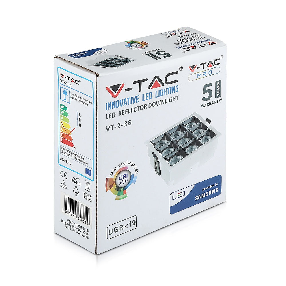 36W Oprawa wpuszczana reflektor LED / Chip SAMSUNG / Barwa:5700K / Kąt 12'