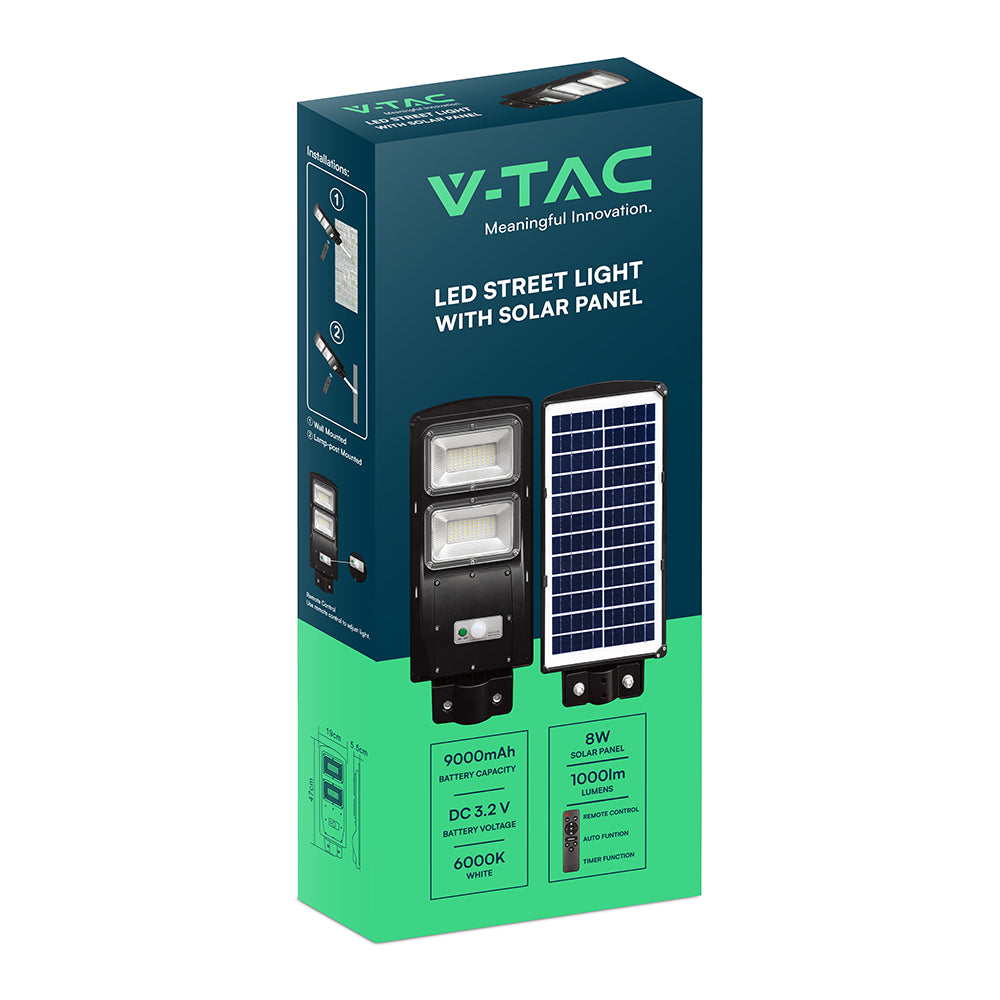 8W Lampa uliczna solarna z czujnikiem ruchu / Barwa:6000K / Obudowa: Czarna