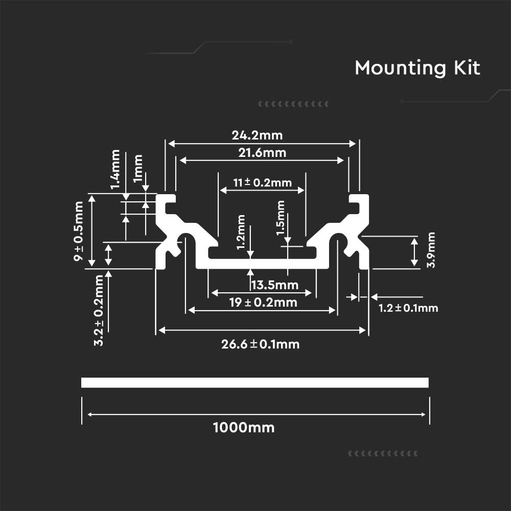 Profil Aluminiowy do paska LED na powierzchniowy / 26.5x9x100mm / Klosz: Mleczny / Kolor: Aluminium