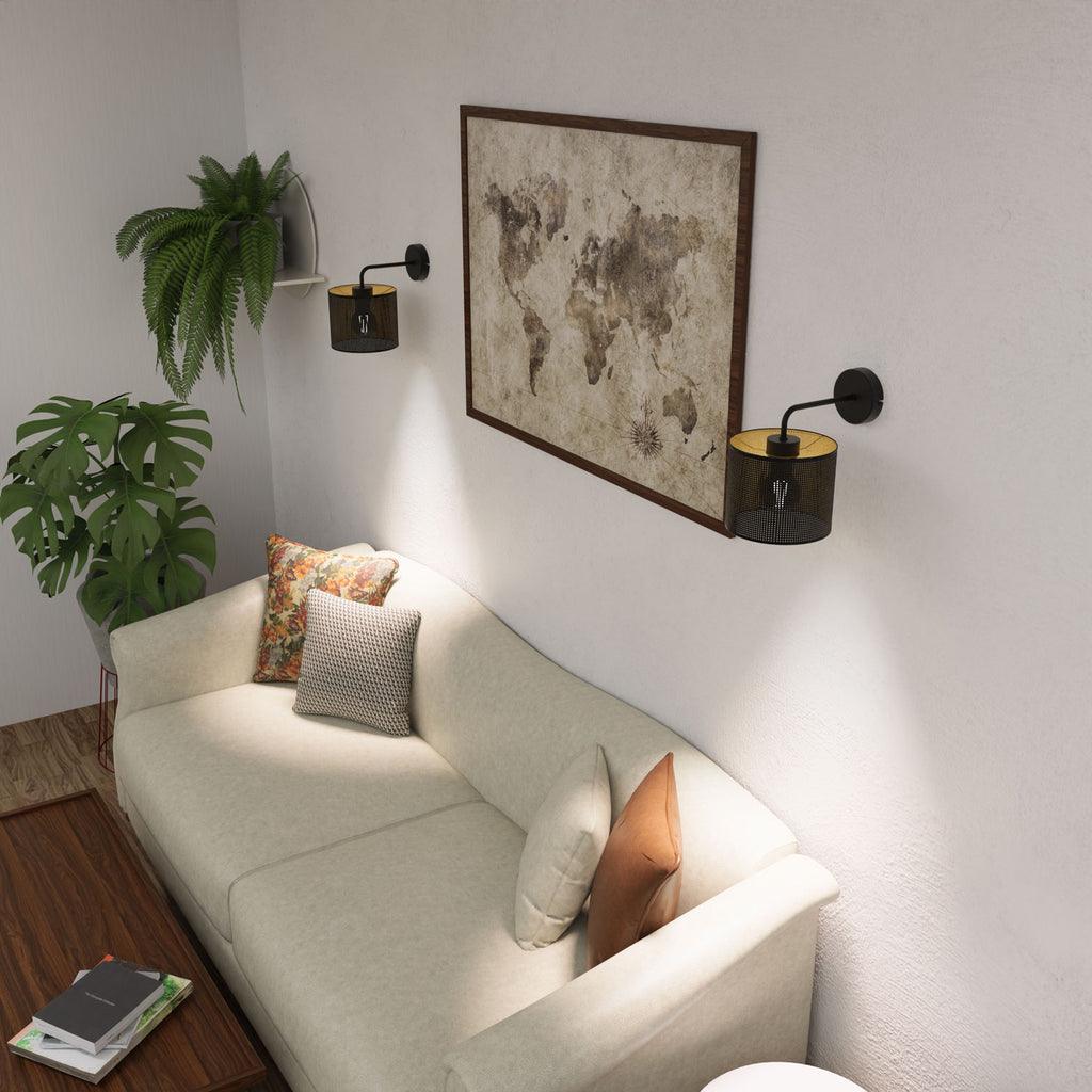 kinkiet Loft shade black, cylinder shade dia 180, h 150 black/gold 1xE27