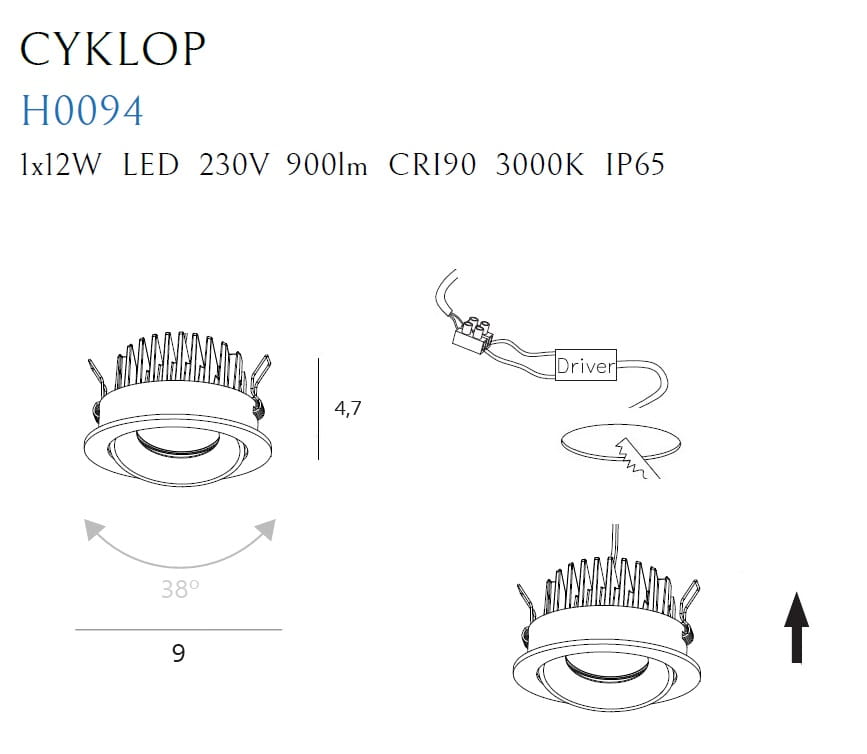 Maxlight Oprawa wpuszczana H0095 Cyklop 4000K - Metal + akryl - Czarny H0095 4000K