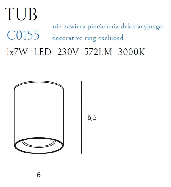 Maxlight Oprawa natynkowa Tub + Pierścień ozdobny RC0155/C0156 - Metal - Biały C0155