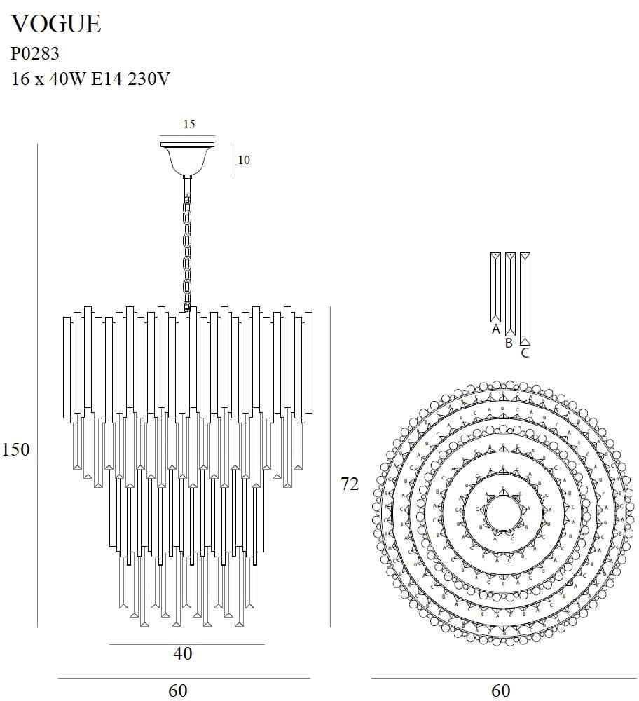 Maxlight Lampa wisząca Vogue - Metal + szkło - Złoty P0283