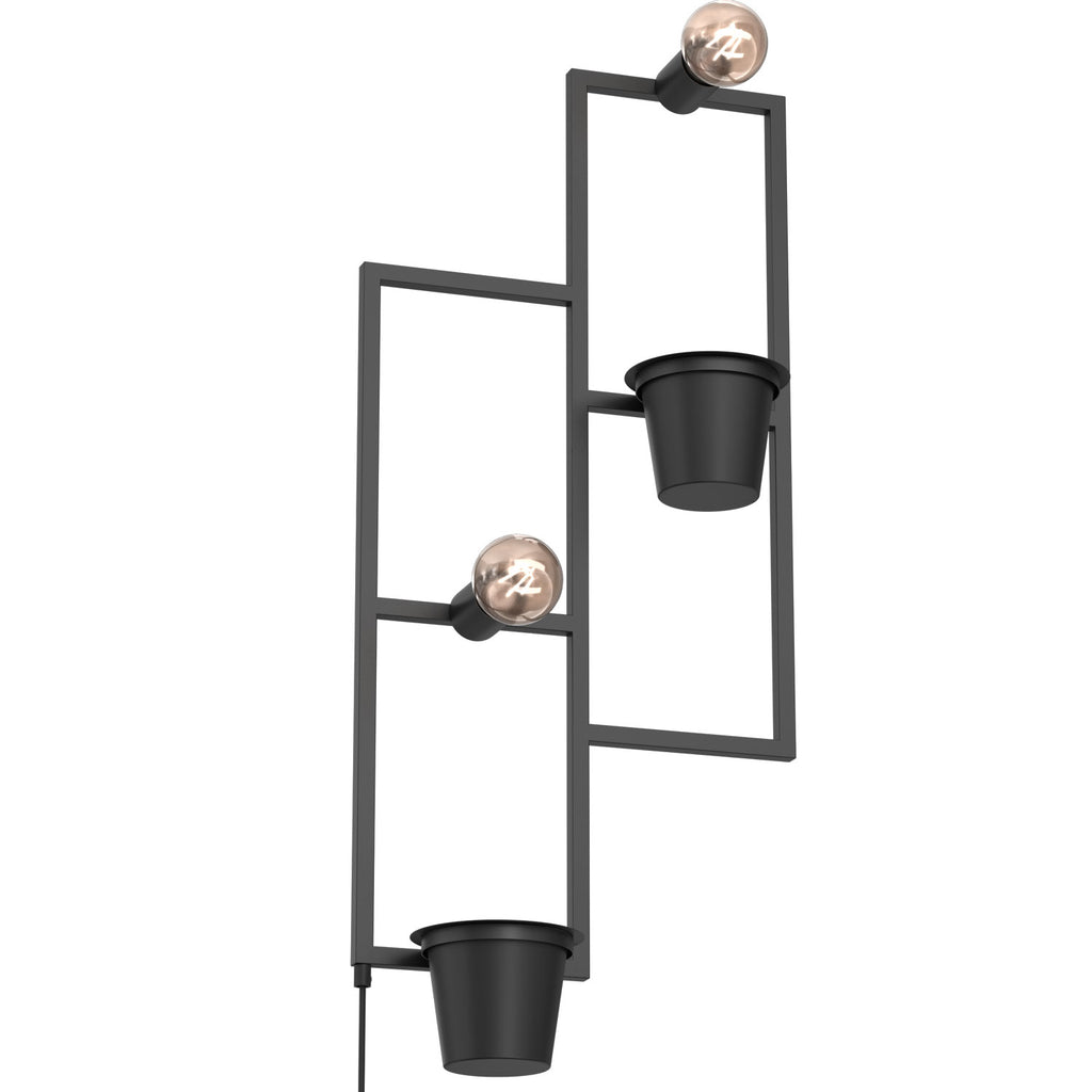 kinkiet Flower wall, 2 black flower pots, black 2xE27