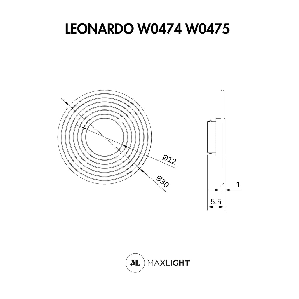Maxlight Kinkiet Leonardo - Metal + szkło - Czarny W0474