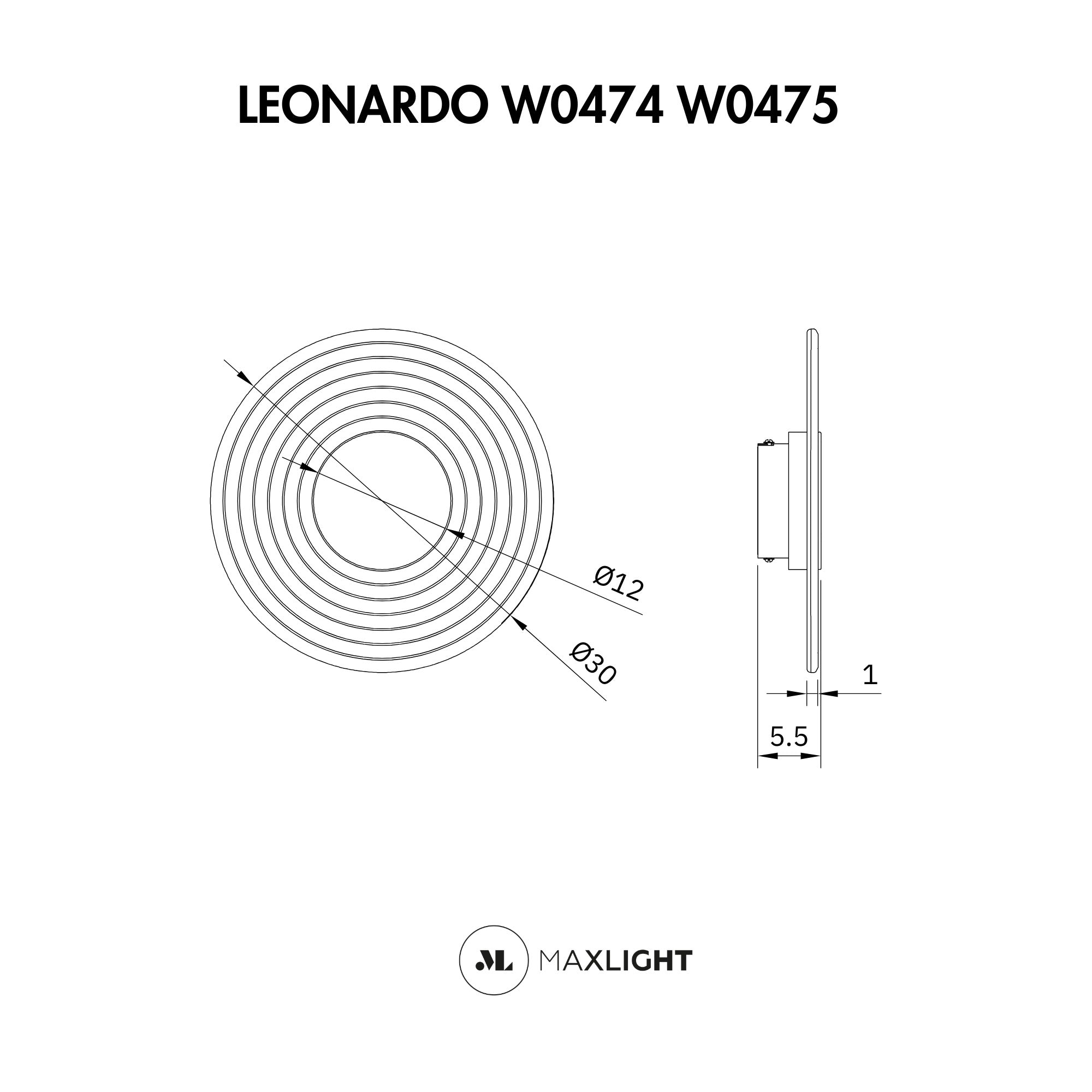 Maxlight Kinkiet Leonardo - Metal + szkło - Czarny W0474