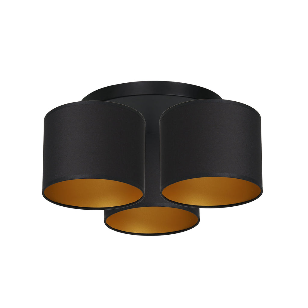 plafon Arden black, cylinder shade black/gold 3xE27