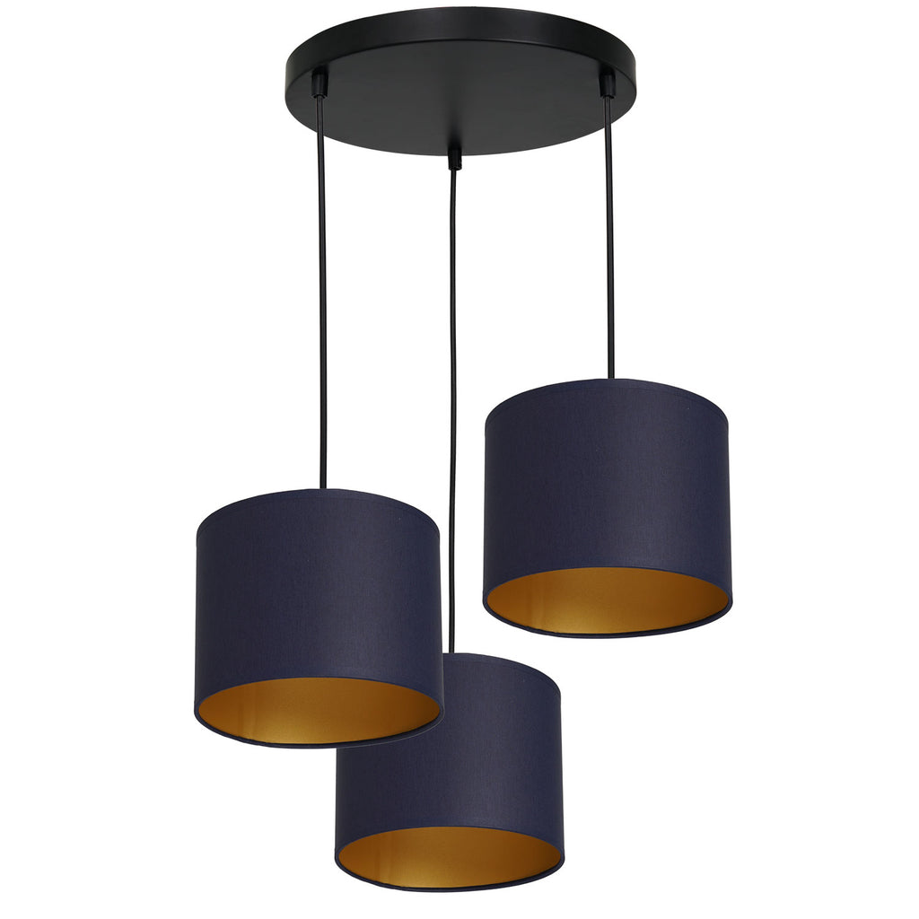 żyrandol Arden talerz dia 300, black, cylinder shade dia 180, h 150 navy blue/gold 3xE27
