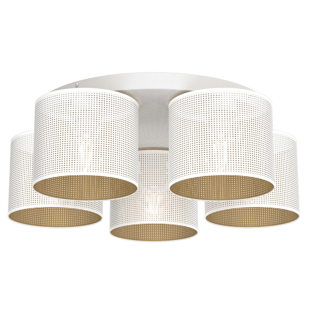 plafon Loft shade white, cylinder shade dia 180, h=150, white/gold 5xE27