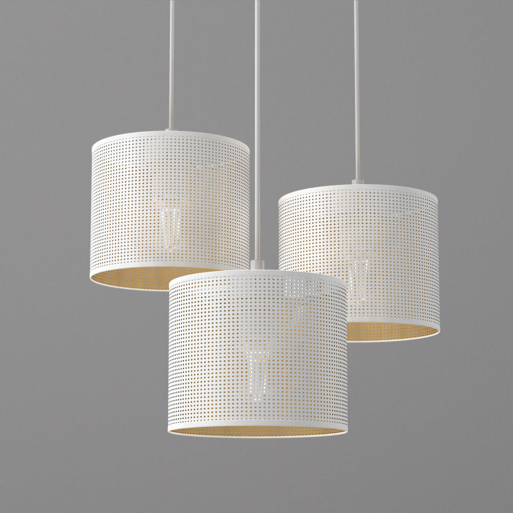 żyrandol talerz dia 300, Loft shade white, cylinder shade dia 180, h 150 white/gold 3xE27
