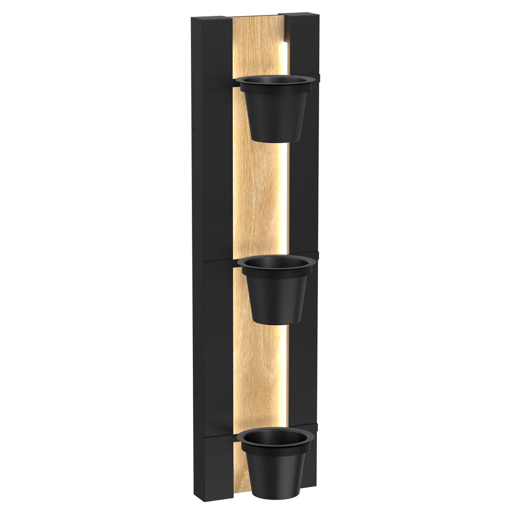 wall mounted 3 x flower pots rack with 2 x LED decoration light