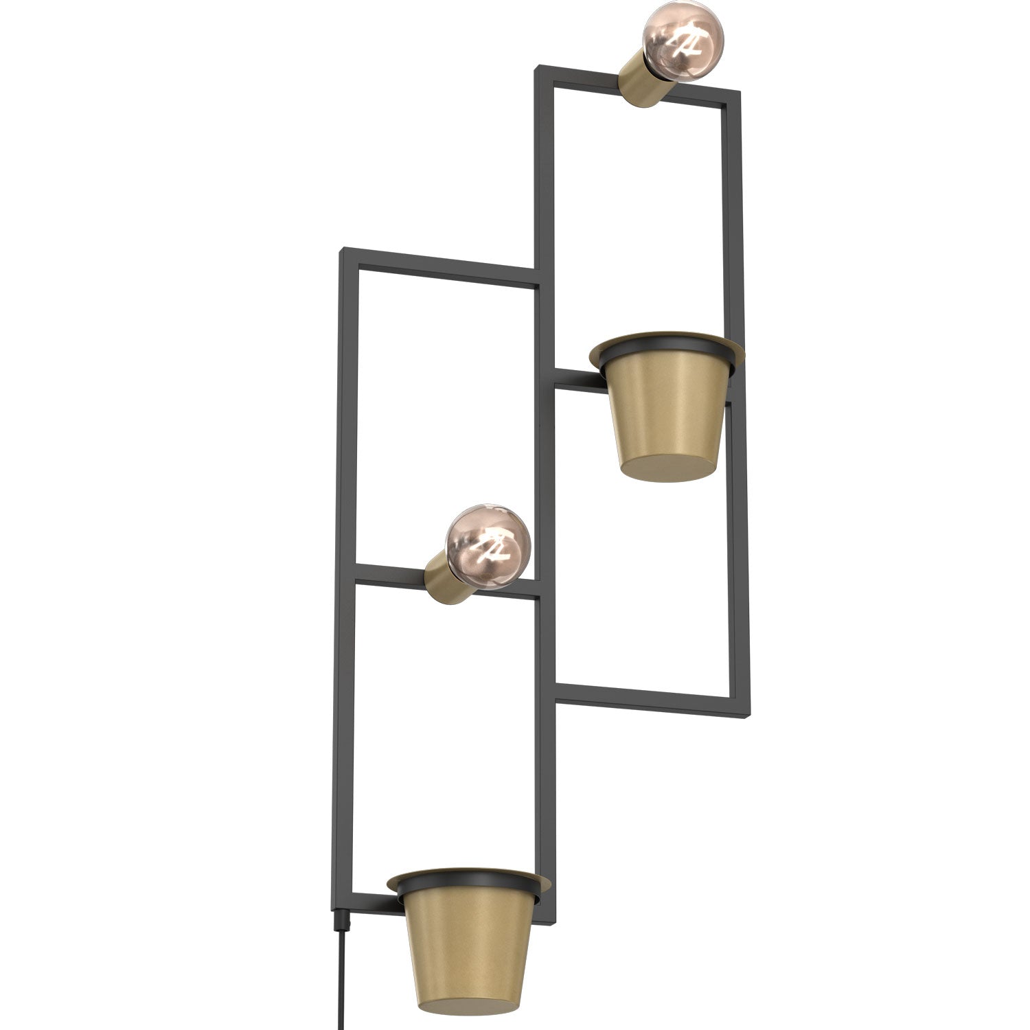 kinkiet Flower wall, 2 gold flower pots, black/gold 2xE27