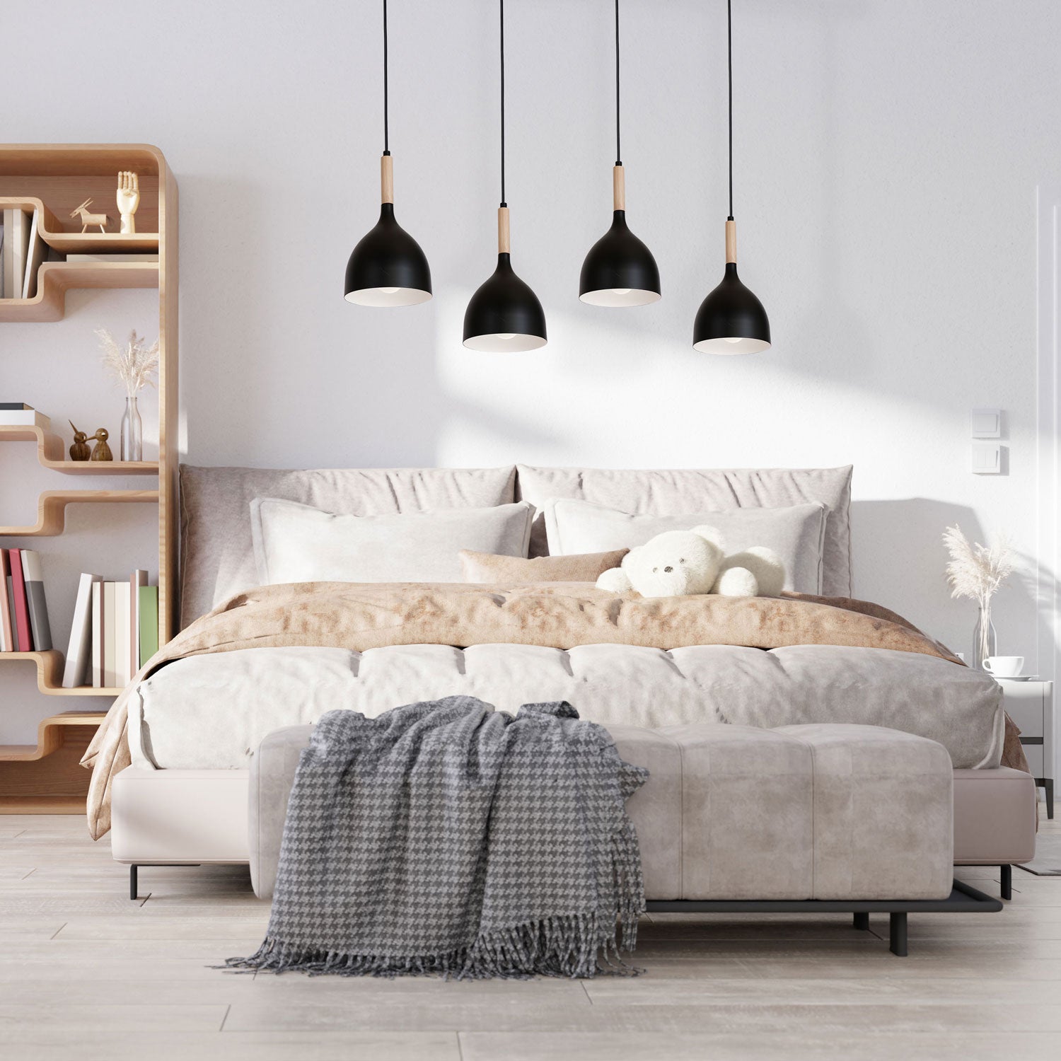 żyrandol line Noak wood black/natural wood 4xE27