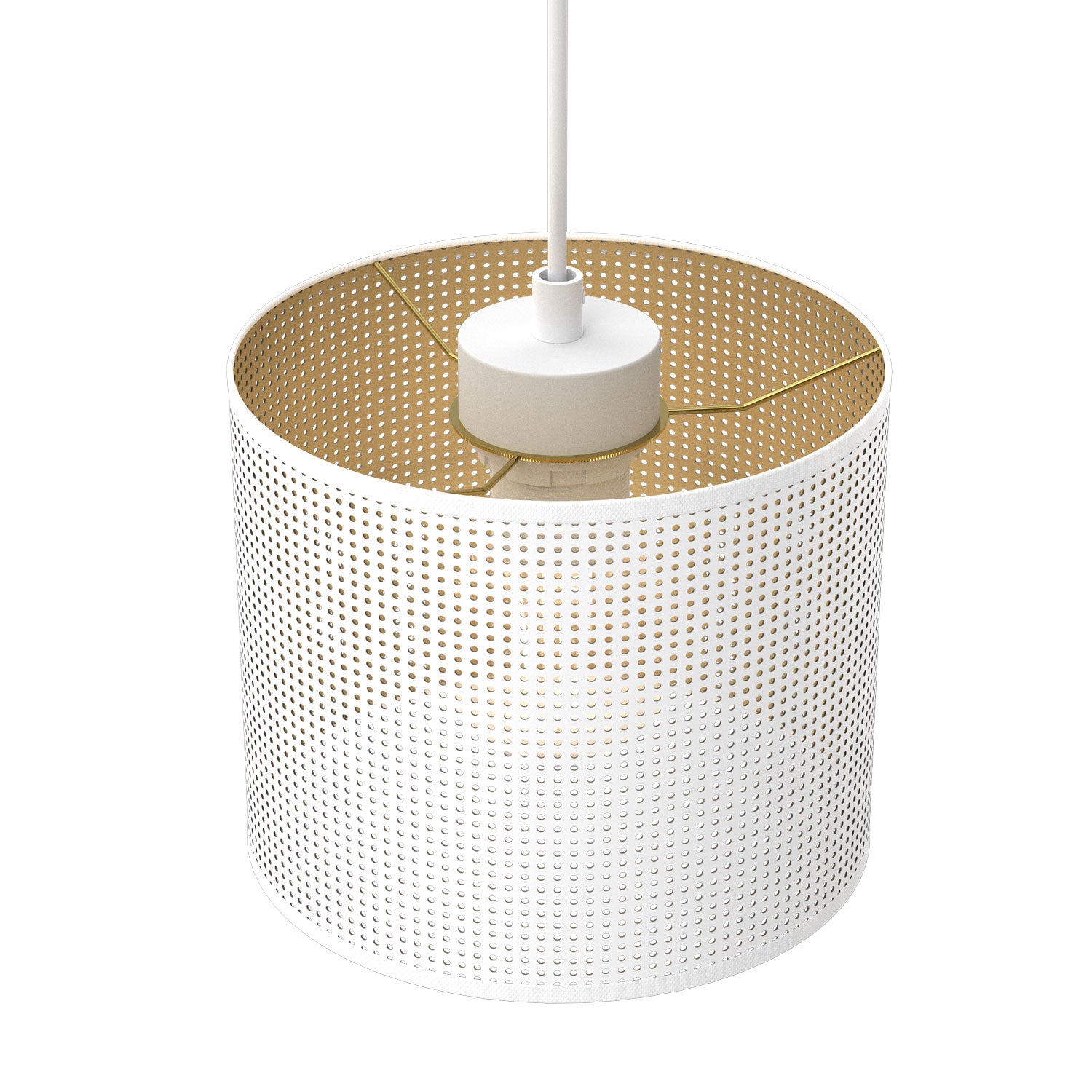 żyrandol talerz dia 440, Loft shade white, cylinder shade dia 180, h 150 white/gold 5xE27