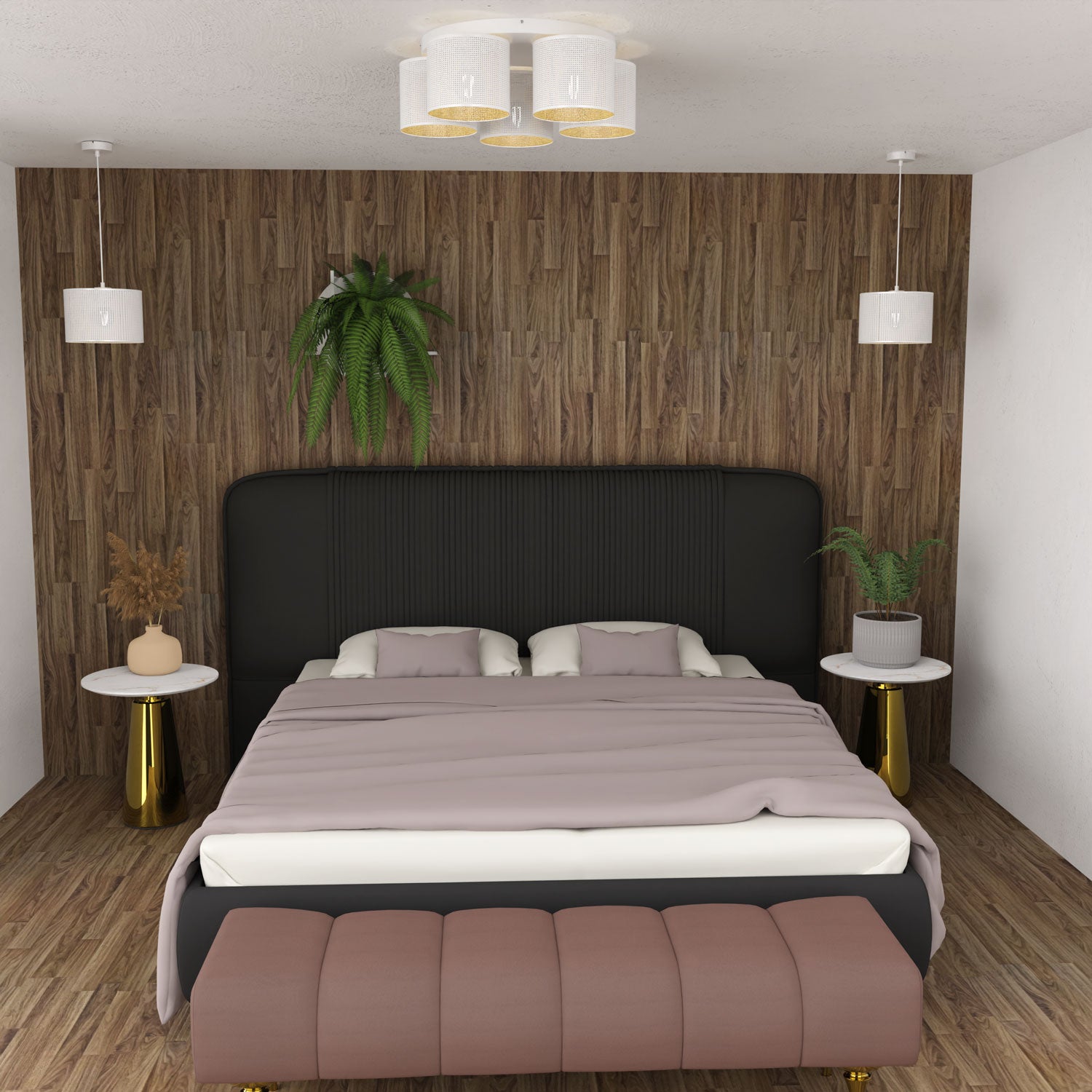 plafon Loft shade white, cylinder shade dia 180, h=150, white/gold 5xE27