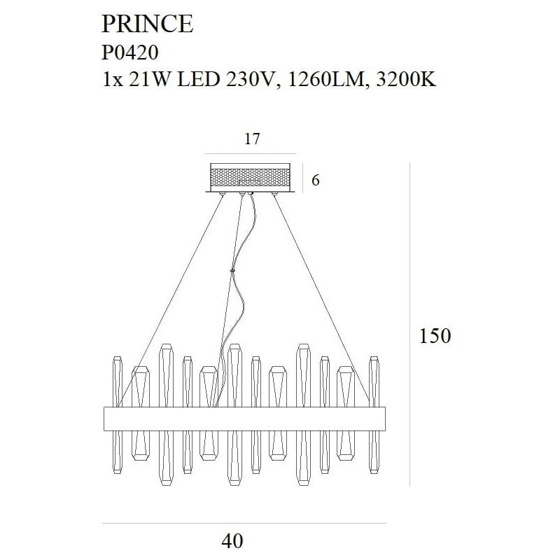 Maxlight Lampa wisząca Prince 40cm - Metal + szkło - Złoty P0420