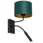 kinkiet Arden G9+E27 black, cylinder shade dia 180, h 150 green/gold 1xE27+1xG9