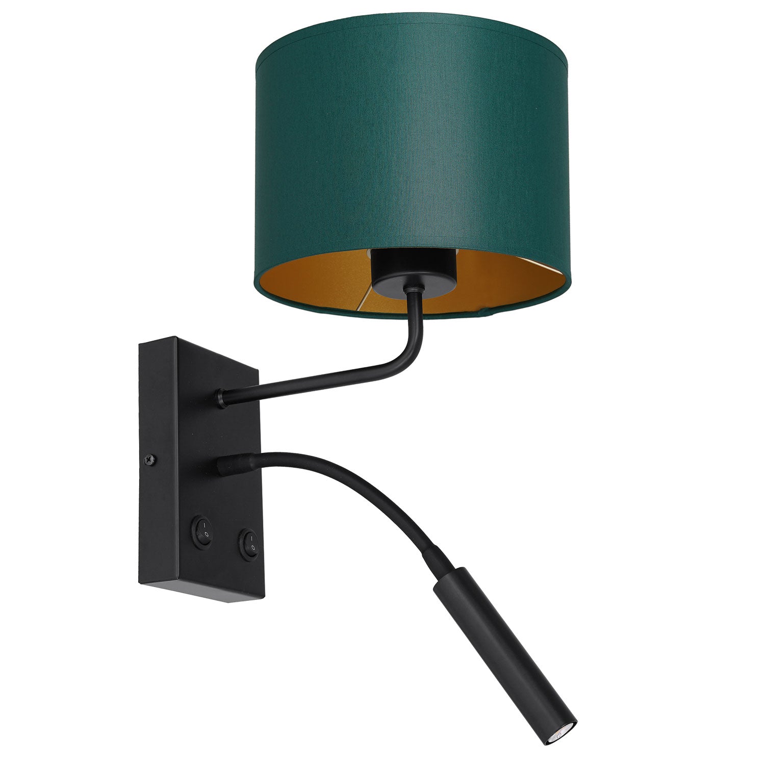kinkiet Arden G9+E27 black, cylinder shade dia 180, h 150 green/gold 1xE27+1xG9