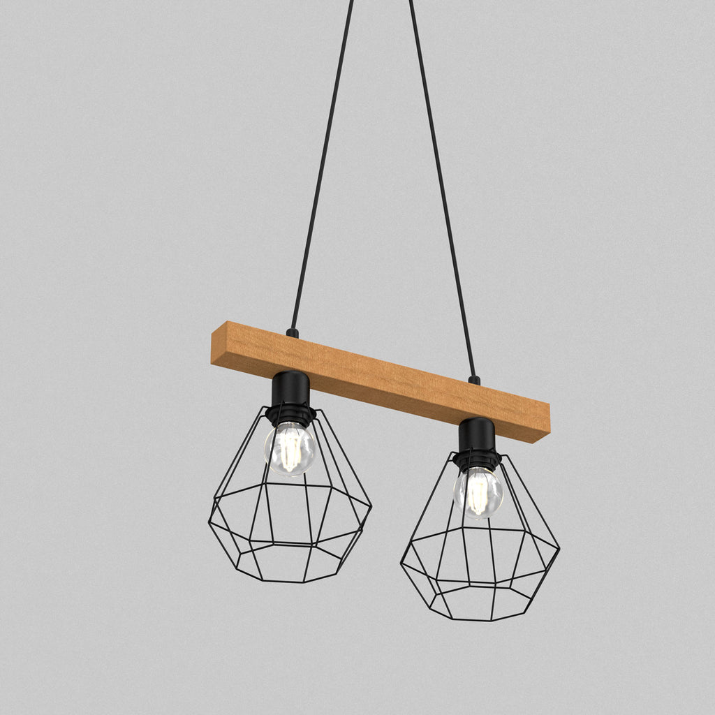 żyrandol Vastra (basket 185mm) black/natural wood 2xE27